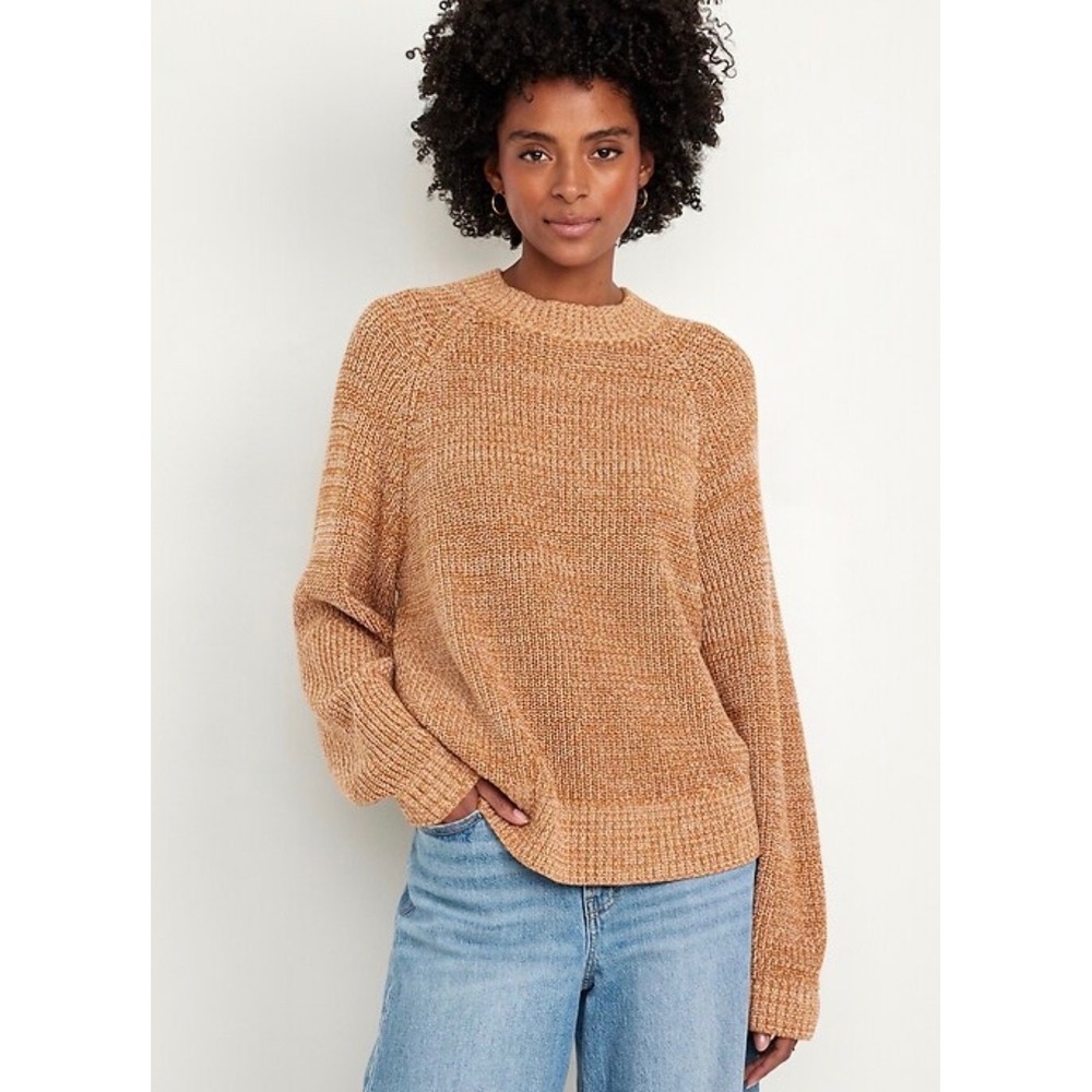 Old Navy Womens XL Shaker Stitch Raglan Crewneck‎ Sweater Marled Ginger Orange